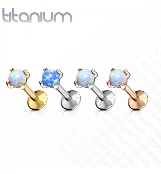 Серьга лабрет из титана Pirslab T23LI7-GD17 с искусственным опалом