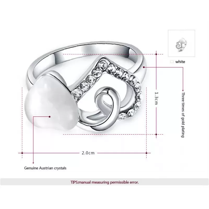 Кольцо ROZI RG-37300A с декором в виде сердец с кристаллами