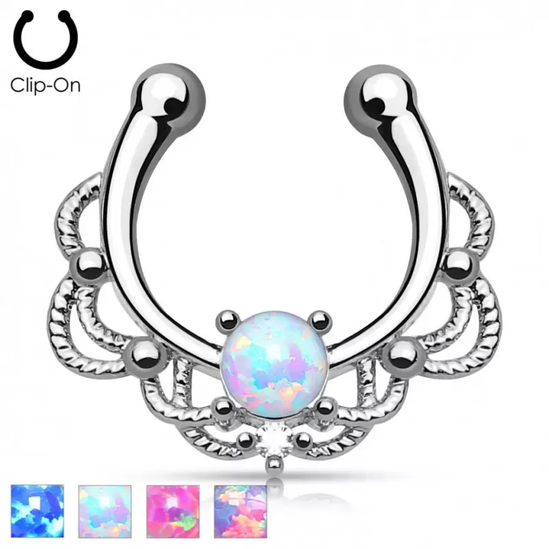 Септум обманка (клипса, имитация пирсинга) PiercedFish --SEPR-29 с искусственным опалом