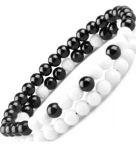 Набор браслетов на резинке из черного и белого агата Everiot Select select LNS-2138