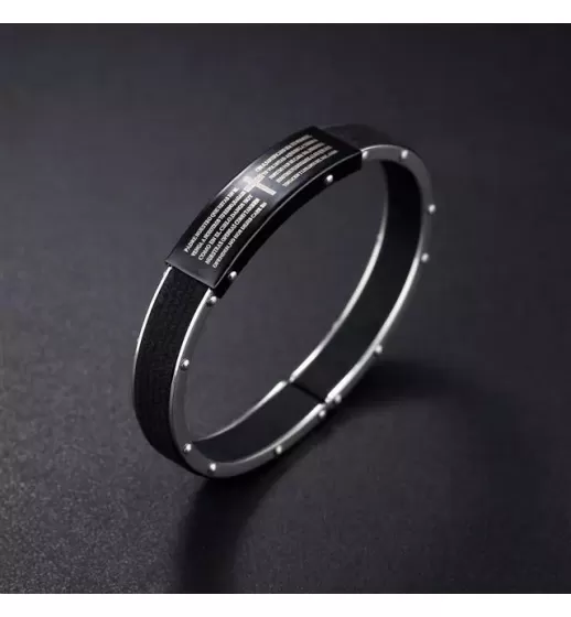 Мужской браслет из каучука Everiot PL-XP-1102 с пластиной и молитвой "Отче наш" на испанском языке