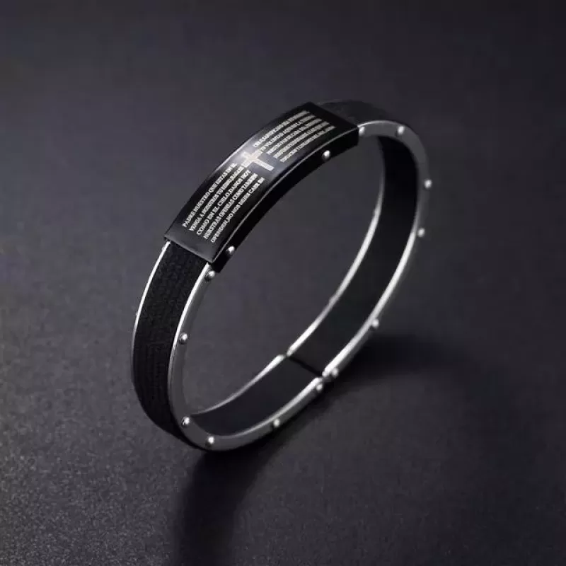 Мужской браслет из каучука Everiot PL-XP-1102 с пластиной и молитвой "Отче наш" на испанском языке