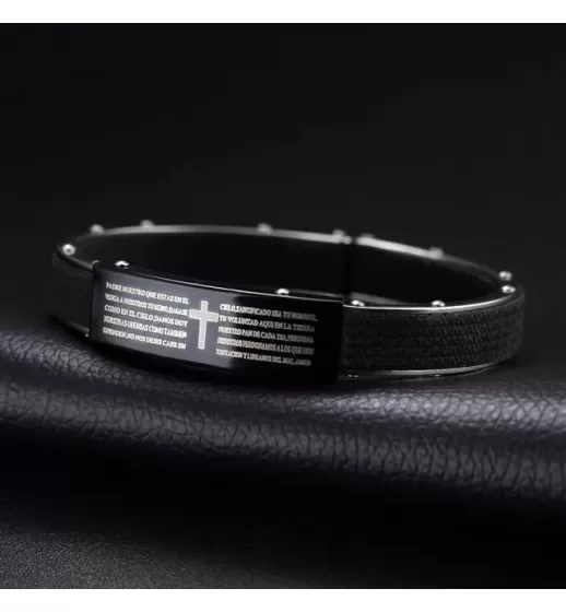 Мужской браслет из каучука Everiot PL-XP-1102 с пластиной и молитвой "Отче наш" на испанском языке