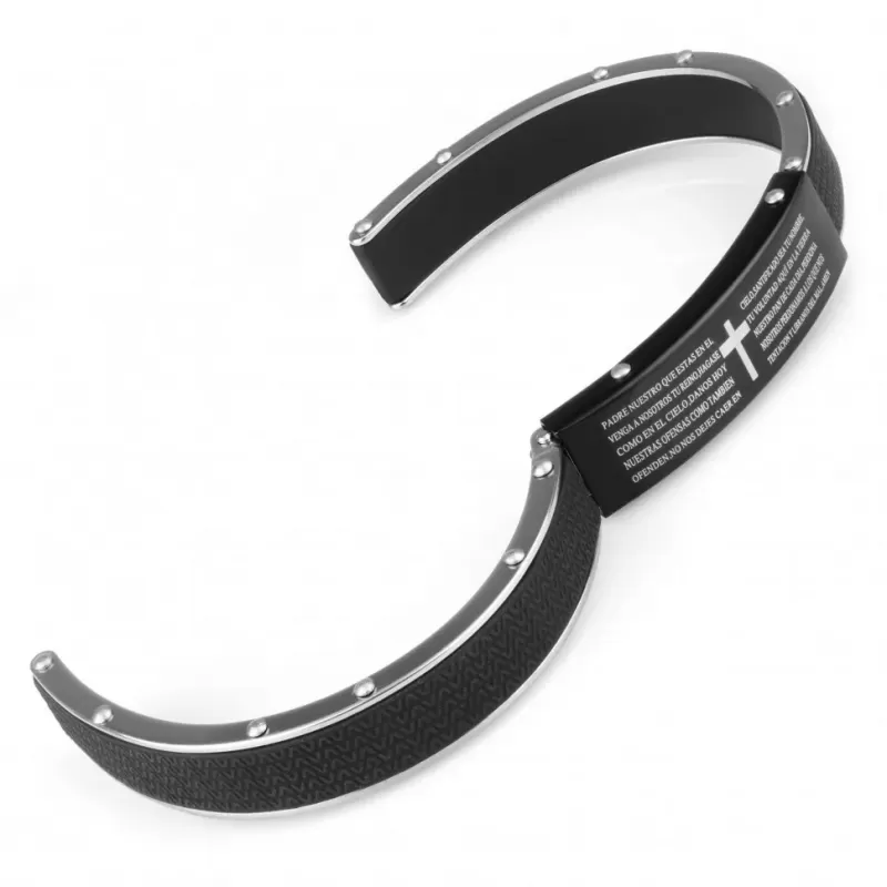 Мужской браслет из каучука Everiot PL-XP-1102 с пластиной и молитвой "Отче наш" на испанском языке