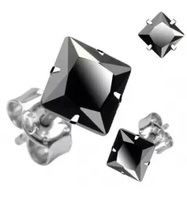 Серьги-гвоздики из стали Everiot SESQ-K от 3 до 10 мм с черным фианитом