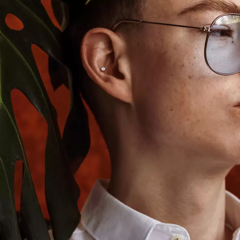 Штанга из титана с фианитом Pirslab --T23B03-Q для пирсинга хряща уха, хеликса, языка, брови, сосков