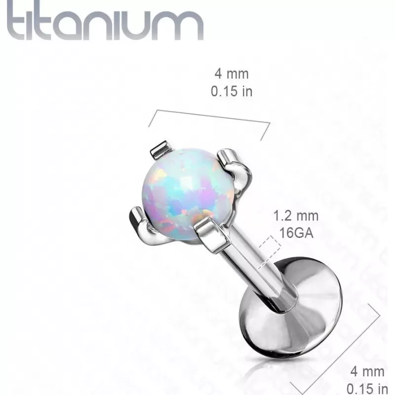 Серьга лабрет из титана Pirslab T23LI7-RD17 с искусственным опалом