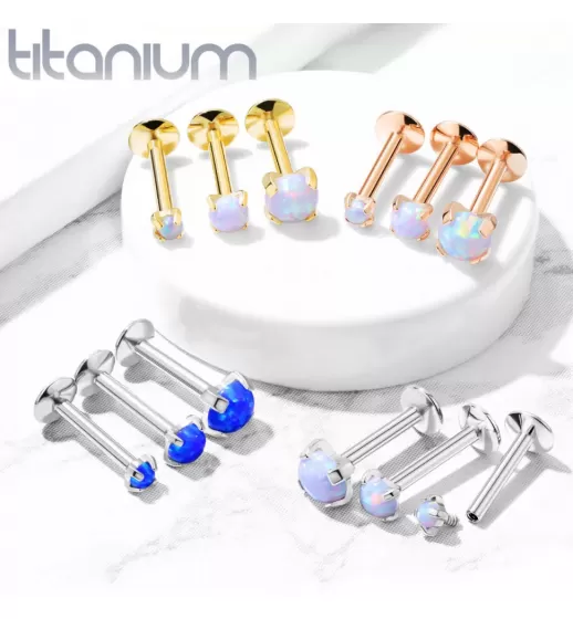 Серьга лабрет из титана Pirslab T23LI7-RD17 с искусственным опалом