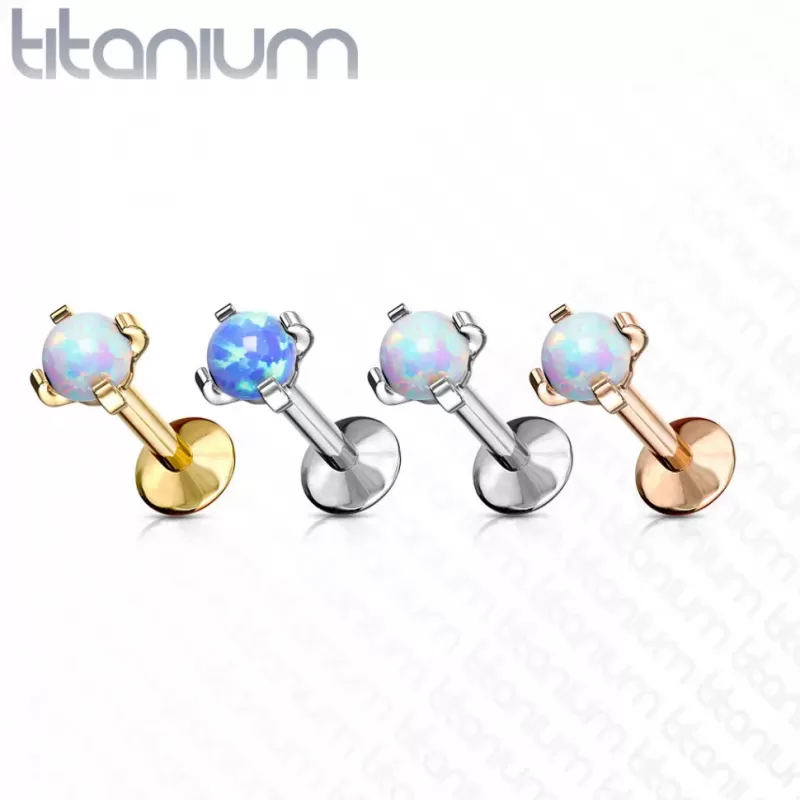 Серьга лабрет из титана Pirslab T23LI7-RD17 с искусственным опалом