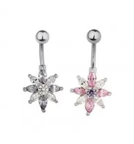 Украшение для пирсинга пупка с "Цветком" и фианитами Everiot AAB-65TBFL из стали