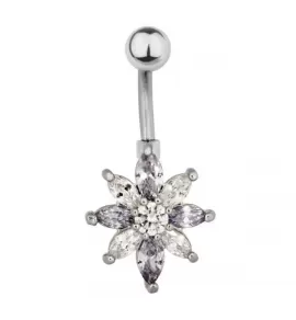 Украшение для пирсинга пупка с "Цветком" и фианитами Everiot AAB-65TBFL из стали