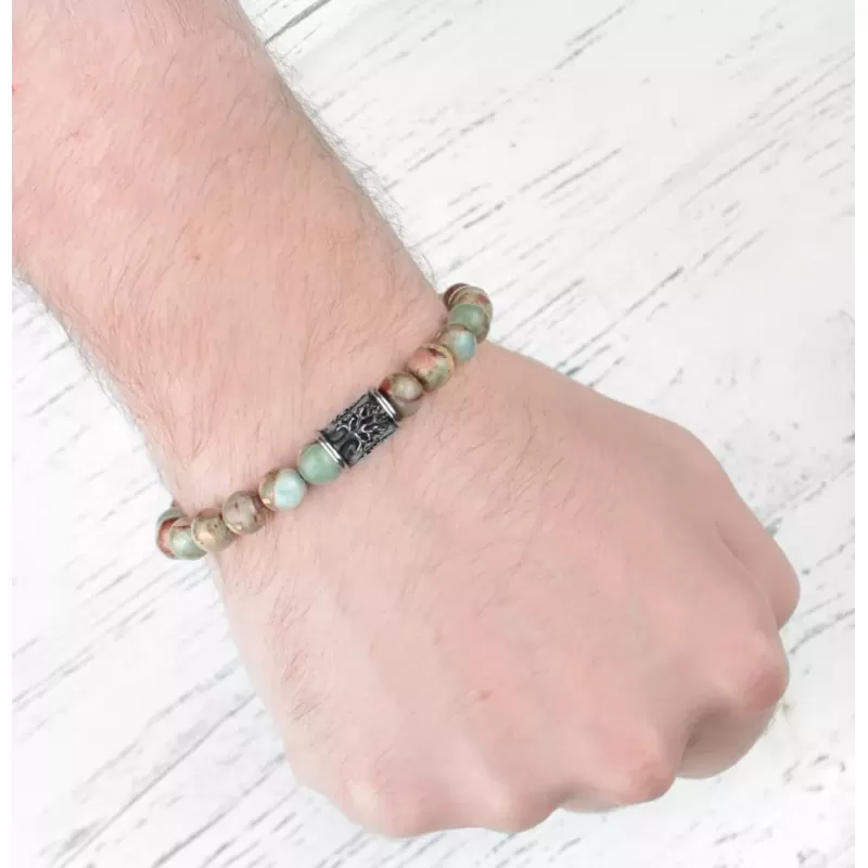 Браслет Шамбала из яшмы Everiot Select LNS-2181 с шармом "Дерево"