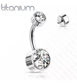 Титановая серьга-банан для пирсинга пупка Pirslab TIN05-141058-C (камни 5 и 8 мм)
