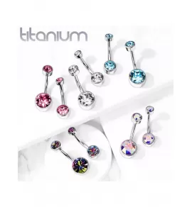 Титановая серьга-банан для пирсинга пупка Pirslab TIN05-141058-C (камни 5 и 8 мм)