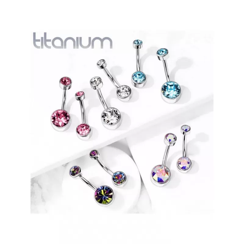 Титановая серьга-банан для пирсинга пупка Pirslab TIN05-141058-C (камни 5 и 8 мм)