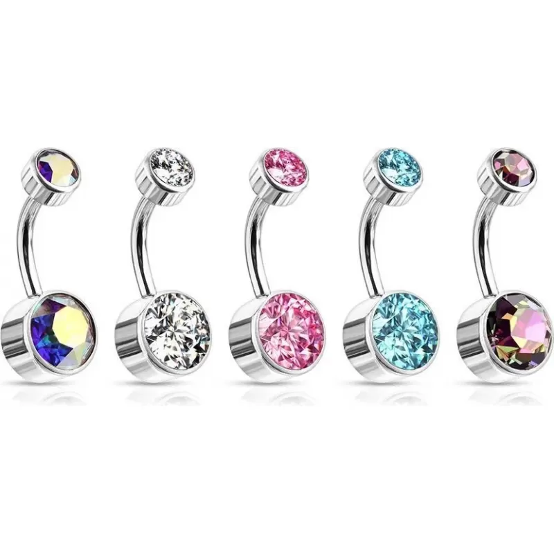 Титановая серьга-банан для пирсинга пупка Pirslab TIN05-141058-C (камни 5 и 8 мм)