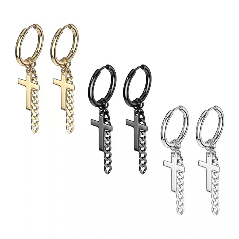 Серьги-трансформеры (кольца) из стали TATIC SE3552 со съемными подвесками, крестами и цепочками