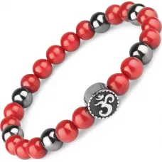 Браслет на резинке Everiot Select LNS-0280 из коралла и гематита со стальной бусиной "ОМ"