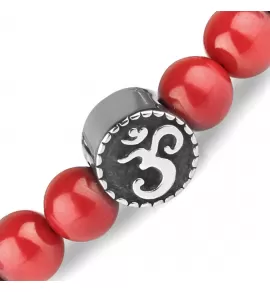 Браслет на резинке Everiot Select LNS-0280 из коралла и гематита со стальной бусиной "ОМ"