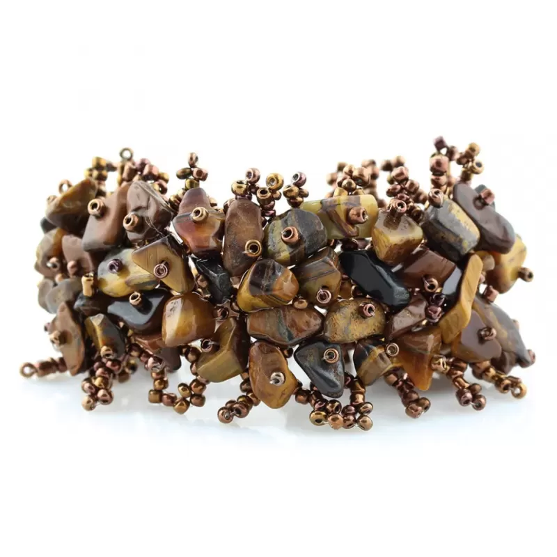 Браслет Indigo ING-1449 из бисера и камня тигровый глаз