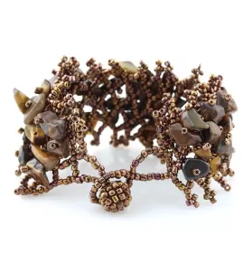 Браслет Indigo ING-1449 из бисера и камня тигровый глаз