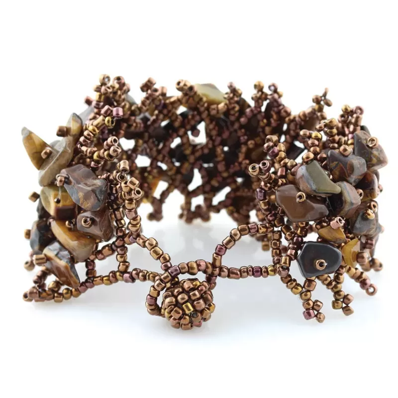 Браслет Indigo ING-1449 из бисера и камня тигровый глаз