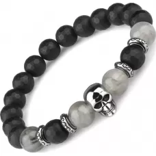Мужской браслет на резинке из черного агата и кварца с черепом Everiot Select select LNS-2108