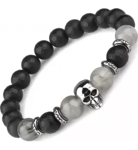 Мужской браслет на резинке из черного агата и кварца с черепом Everiot Select select LNS-2108
