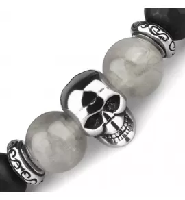 Мужской браслет на резинке из черного агата и кварца с черепом Everiot Select select LNS-2108