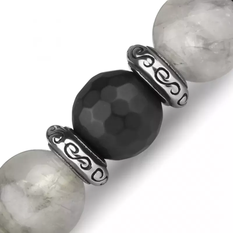 Мужской браслет на резинке из черного агата и кварца с черепом Everiot Select select LNS-2108