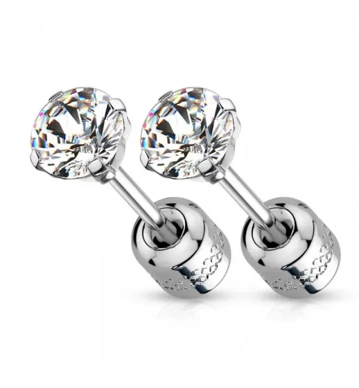 Серьги-гвоздики из стали TATIC SE3690 двусторонние, с фианитами