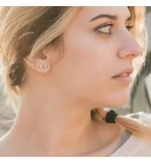 Серьги-гвоздики из стали TATIC SE3690 двусторонние, с фианитами