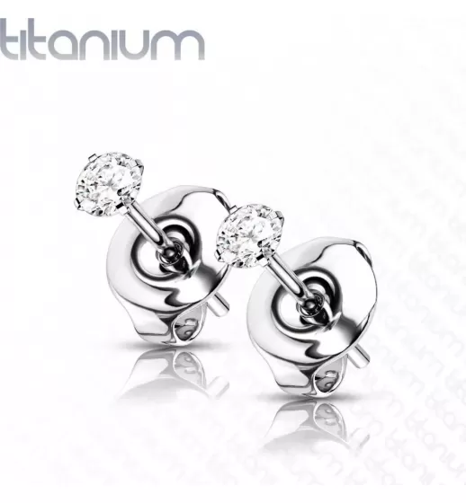 Титановые серьги-гвоздики (пусеты) TATIC T23ER01 с фианитом от 2 до 5 мм