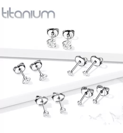 Титановые серьги-гвоздики (пусеты) TATIC T23ER01 с фианитом от 2 до 5 мм