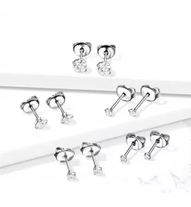 Титановые серьги-гвоздики (пусеты) TATIC T23ER01 с фианитом от 2 до 5 мм