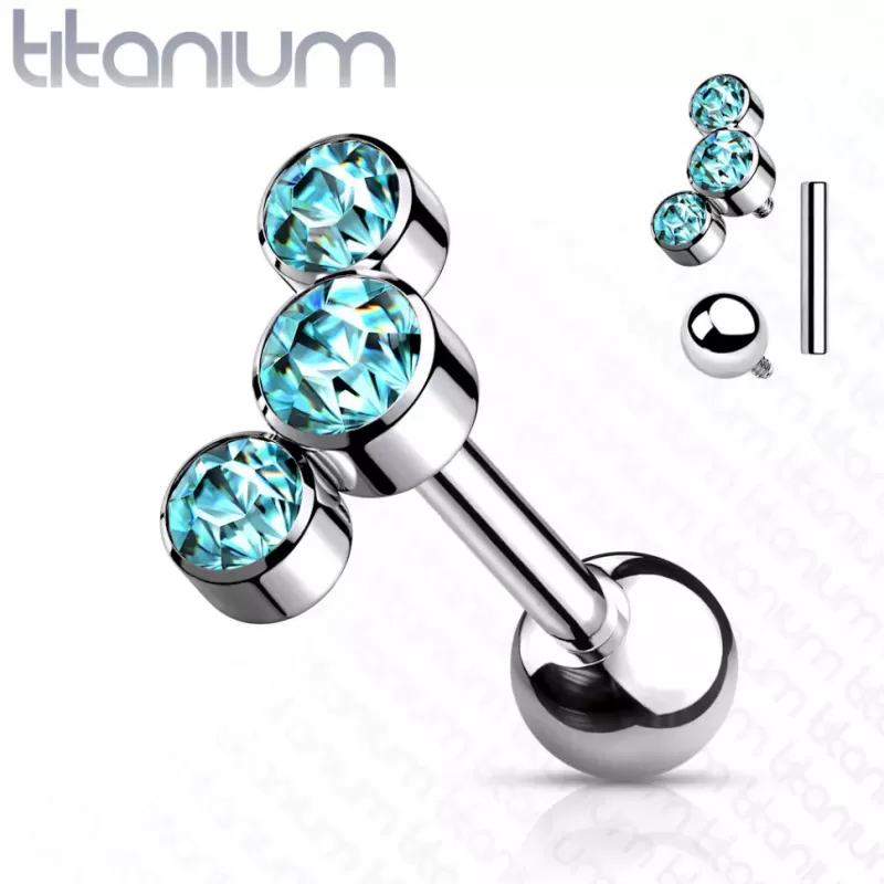 Титановая штанга для пирсинга хряща уха (хеликс, трагус) Pirslab TIJ06-Q накрутка кластер с фианитами