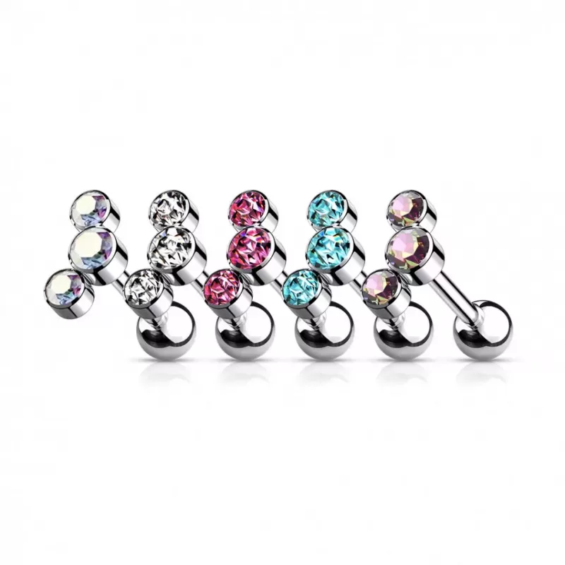 Титановая штанга для пирсинга хряща уха (хеликс, трагус) Pirslab TIJ06-Q накрутка кластер с фианитами