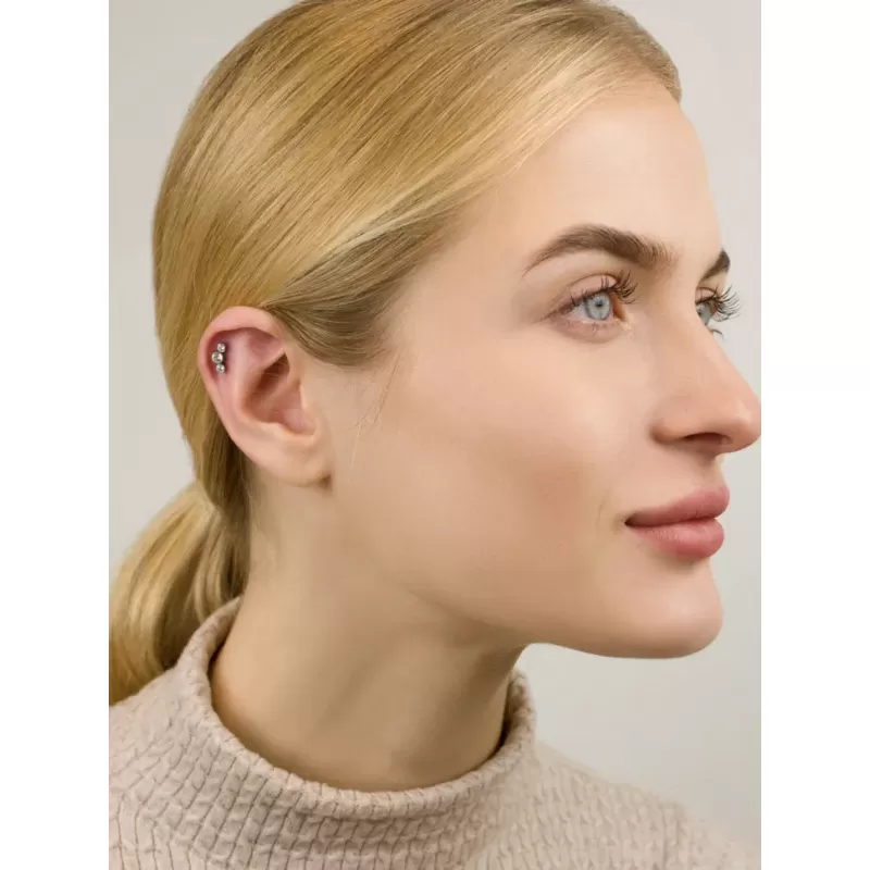 Титановая штанга для пирсинга хряща уха (хеликс, трагус) Pirslab TIJ06-Q накрутка кластер с фианитами