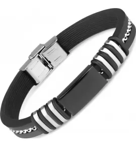 Мужской браслет из каучука и стали Everiot PL-MJ-016 с пластиной для гравировки