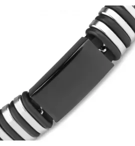 Мужской браслет из каучука и стали Everiot PL-MJ-016 с пластиной для гравировки
