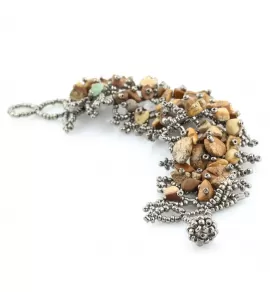 Браслет Indigo ING-1450 из песочной яшмы и серебристого бисера