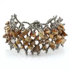 Браслет Indigo ING-1450 из песочной яшмы и серебристого бисера