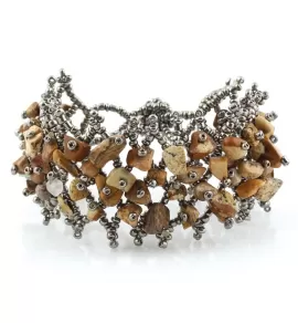 Браслет Indigo ING-1450 из песочной яшмы и серебристого бисера