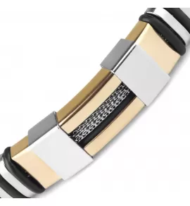 Мужской браслет из каучука и стали Everiot PL-MJ-017 с пластиной и вставкой в виде цепочки