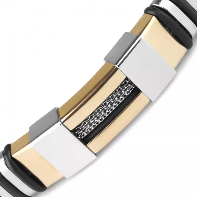 Мужской браслет из каучука и стали Everiot PL-MJ-017 с пластиной и вставкой в виде цепочки