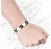 Мужской браслет из каучука и стали Everiot PL-MJ-017 с пластиной и вставкой в виде цепочки