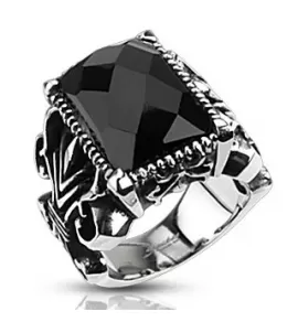 Мужской перстень из стали Spikes R-Q5196 с имитацией черного оникса