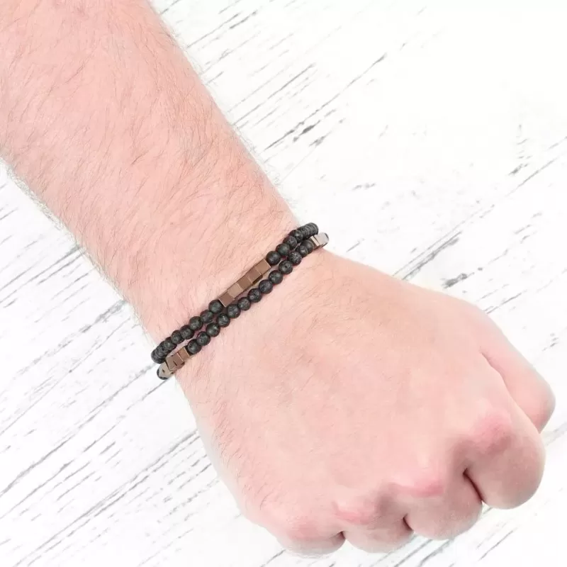 Браслет в два оборота на резинке из лавы и гематита Everiot Select LNS-2144