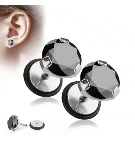 Серьги-гвоздики (фейк-плаги) из стали PiercedFish PSFX-78 с черным фианитом