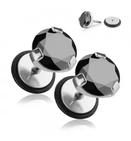 Серьги-гвоздики (фейк-плаги) из стали PiercedFish PSFX-78 с черным фианитом